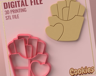 Tagliapasta a forma di cuore di patatine fritte: file .STL per stampante 3D (download digitale)