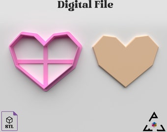 Tagliabiscotti a forma di cuore pixel: Geo Design, 6 misure (file digitale .stl)