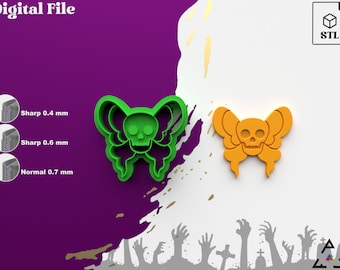Taglierina a forma di teschio e farfalla: pasta polimerica di Halloween, stampante 3D. File Stl (file digitale)