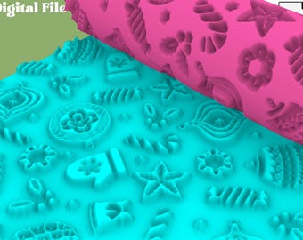 Buon Natale / Rullo per texture in argilla polimerica / File STL digitale per l'uso su una stampante 3D