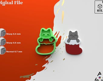 Tagliabiscotti a forma di gatto di Natale: 6 misure, 3 versioni (file STL digitale)