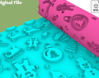 Rullo per texture in argilla polimerica XMAS D1/file STL digitale per l'uso su una stampante 3D