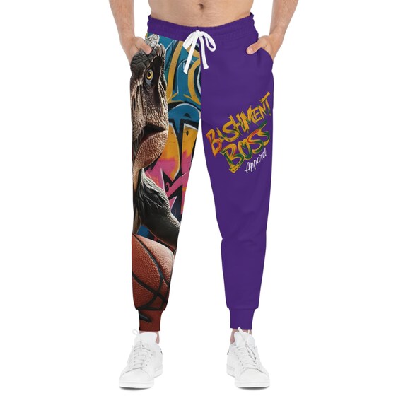Basketball Dino Joggers, Sporty T-rex Sweatpants, Athletic Reptile