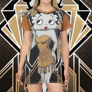 Betty Boop T-Shirt Dress, Vintage Cartoon Character, Women's Fashion Apparel, Flapper Style Costume, Retro 1930s Outfit