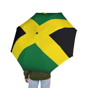 Jamaican Flag Semi-Automatic Foldable Umbrella, Stylish Travel Umbrella, Compact Rain Gear, Gift for Outdoor Enthusiasts, Weather Protection