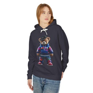 Gangster Hip Hop Reggae Bear Hoodie, Unisex Lightweight Sweatshirt, Streetwear Clothing, Music Lover Gift, Urban Fashion Apparel, Cool