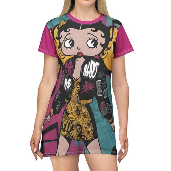 Betty Boop Hip-hop T-shirt Dress, Flapper Style Graffiti