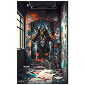EVIL HIPHOP SCARECROW  Malevolent Scarecrow: Sinister Digital Art Download for Halloween Décor png dtf files