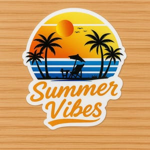 Summer Vibes Beach Sunset Sticker 2.5”– Palm Tree Vinyl Decal for Laptops, Water Bottles, Journal