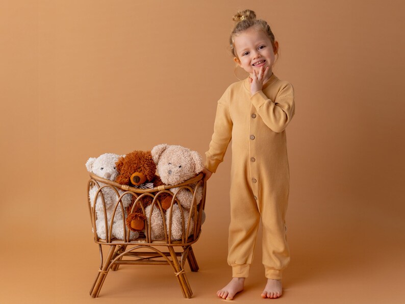 Waffle romper Caramel Rompers for girls and boys Waffle knit Waffle fabric Cotton Baby & Children's Clothing MINNIQ® image 2