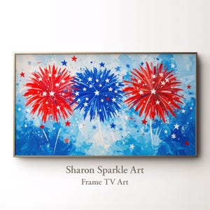 4th of July Frame TV art fireworks Patriotic red white blue digital artwork for Samsung TV American independence day Americana party decor