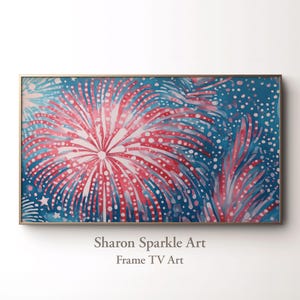 Frame TV Art 4th of July patriotic fireworks, Red white blue American Independence Day digital artwork for Samsung TV summer Americana decor