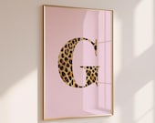 Custom Initial Print Personalized Letter Wall Art Leopard Pink Poster Dorm Monogram Name Gift for Daughter College Apartment & Teen Bedroom