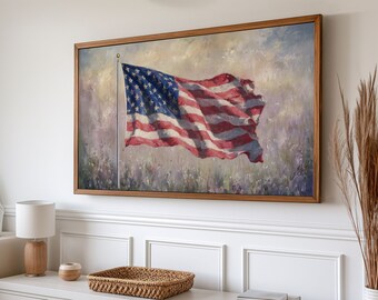 フレームテレビアート7月4日のアメリカ国旗の絵画、サムスンテレビの夏 
