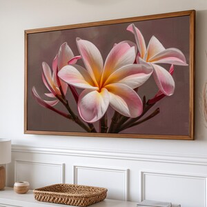 Frame TV art summer flowers, Pastel pink floral digital artwork for Samsung TV modern scandinavian botanical painting, Tropical nature decor