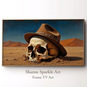 Halloween Frame TV Art: Cowboy Ghost Skull, Rustic Western Samsung TV, Moody Vintage Fall Decor, Textured Skeleton Artwork (Digital Print)