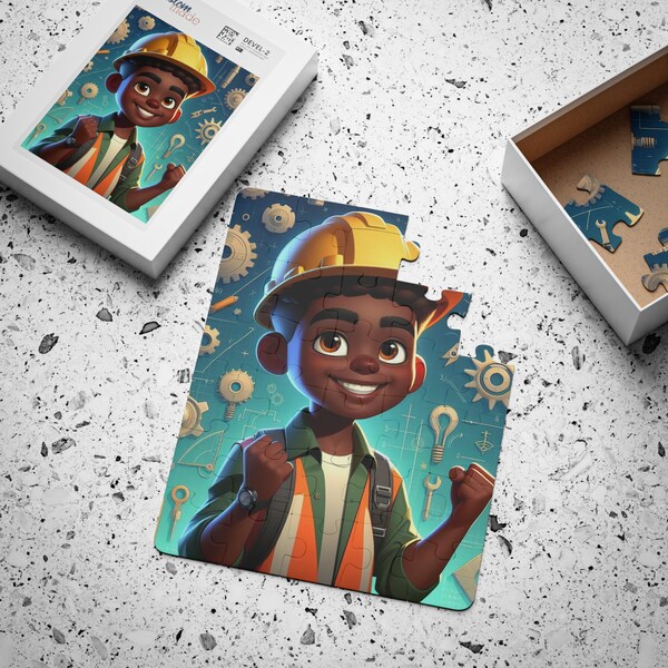 Little Builder’s Dream, Black Art, African American, Inventor, Kid’s Construction Play, Kids' Puzzle, 30-Piece, Gift for son, child learning