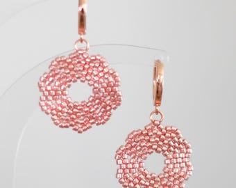 Rose Gold Plated Flower Earrings, Beaded Dangle Earrings "Fleur Rose Gold"