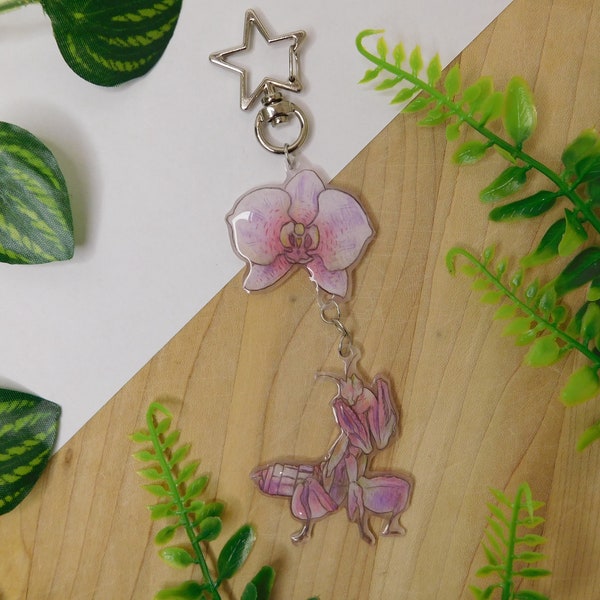 Orchideen-Mantis mit Orchideen-Blume Keychain