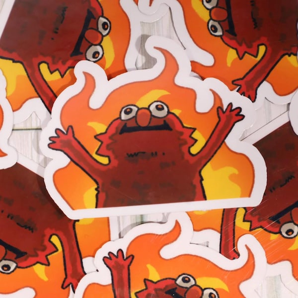 Pegatina del meme de Elmo "Hellmo" en llamas