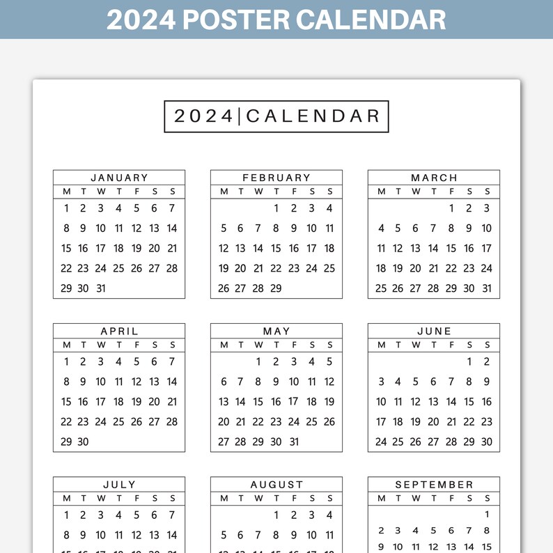 2024 Basic Mono Calendar, Large Poster Calendar 2024, Office, Home ...