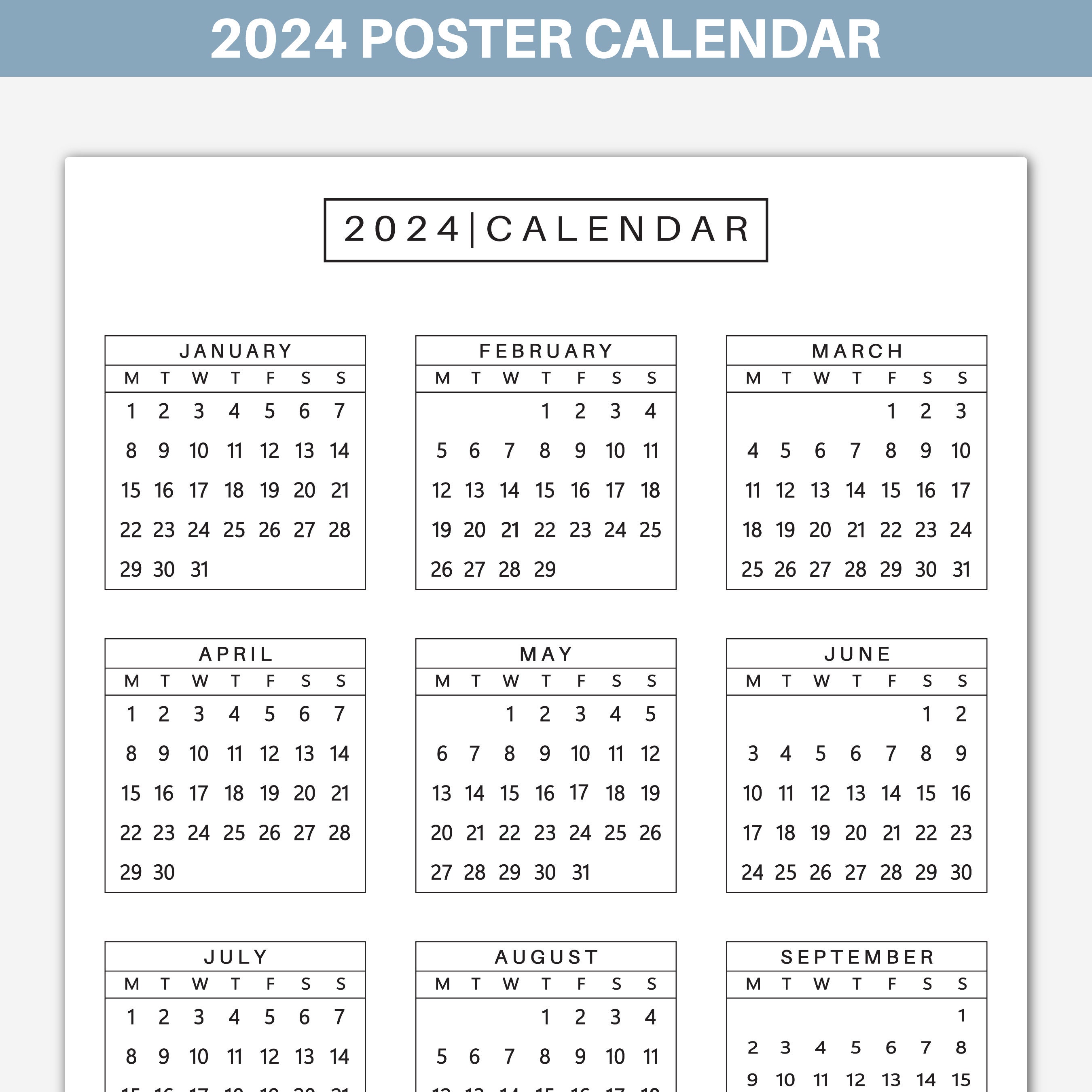 2024 Basic Mono Calendar, Large Poster Calendar 2024, Office, Home ...