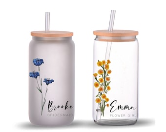 Bridesmaid Gifts Tumbler, Personalized Tumbler Gifts, Customized Glass Tumbler, Frosted Glass Tumbler, Gift for Her, FLRLT01