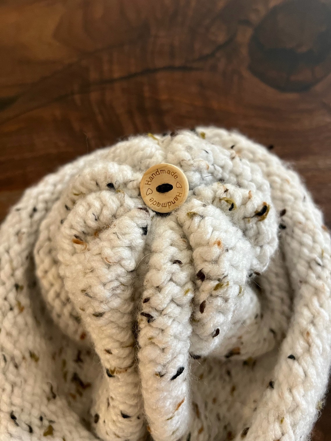 Handmade Tweed White Crochet Beanie | Winter Hat With Removable Pom Pom ...