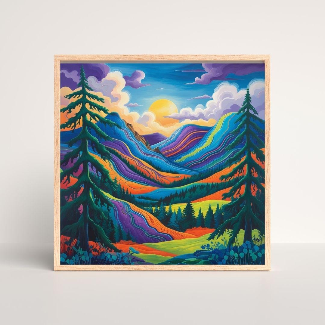 Colorful Canadian Mountain Landscape Print – Modern Nature Art