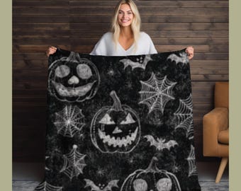 Spooky Season Luxurious Crushed Velvet Throw Blanket - 50&quot; x 60&quot; - Hauntingly Cozy, Comfy Halloween Blankets