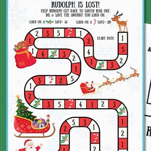 Rudolph is Lost Savings Challenge - digitale download pdf-afdrukbare - spelbordbesparingen, dashboardtracker, kerstbesparingsuitdaging