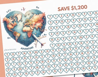 Travel Adventure Select & Save - Digital Download PDF Printable - Game Board Savings, Dashboard Tracker, Cute Fun Savings Challenge
