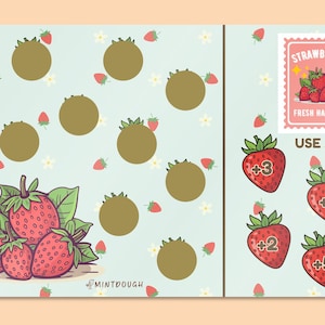 May include: A game board with a strawberry theme. The board features illustrations of strawberries, kiwi fruit, and the text "Denominations: $2-$9". The text "Fresh Harvest" is also visible.