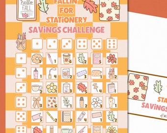 Fallin' For Stationery Dice Game - Digital Download PDF Printable - Game Board Savings, Dashboard Tracker, Fall Themed Savings Challenge