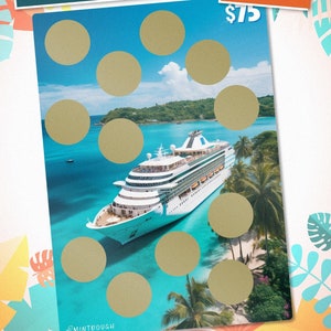 Cruise Island Getaway Scratch-Off Challenge - Savings Tracker, Fund Tracker, Budget Tracker, Cash Envelopes, Scratcher Savings, Vacation