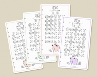1K Piggy Bank Savings Challenge Dashboard - Savings Tracker, Fund Tracker, Budget Tracker, Cash Envelopes, Cash Stuffing, Savings Binder