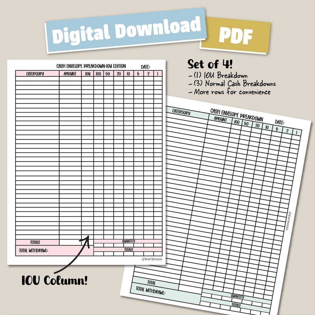 Cash Breakdown Sheets - Digital Download PDF Printable - Game Board ...