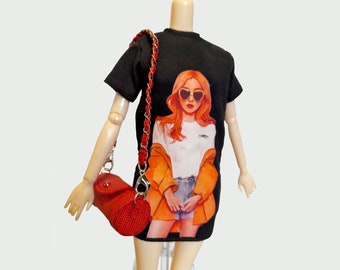 T shirt dress with print, doll cloth outfit for 11.5 inches 29 cm regular sized doll