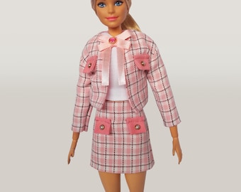 Pink plaid jacket and skirt, doll cloth outfit set for 11.5 inches 29 cm regular sized doll