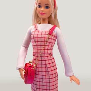 pink plaid dress 12 inch doll cloth outfit set