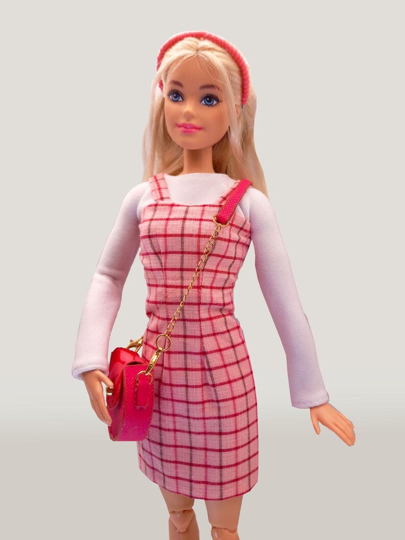 pink plaid dress 12 inch doll cloth outfit set