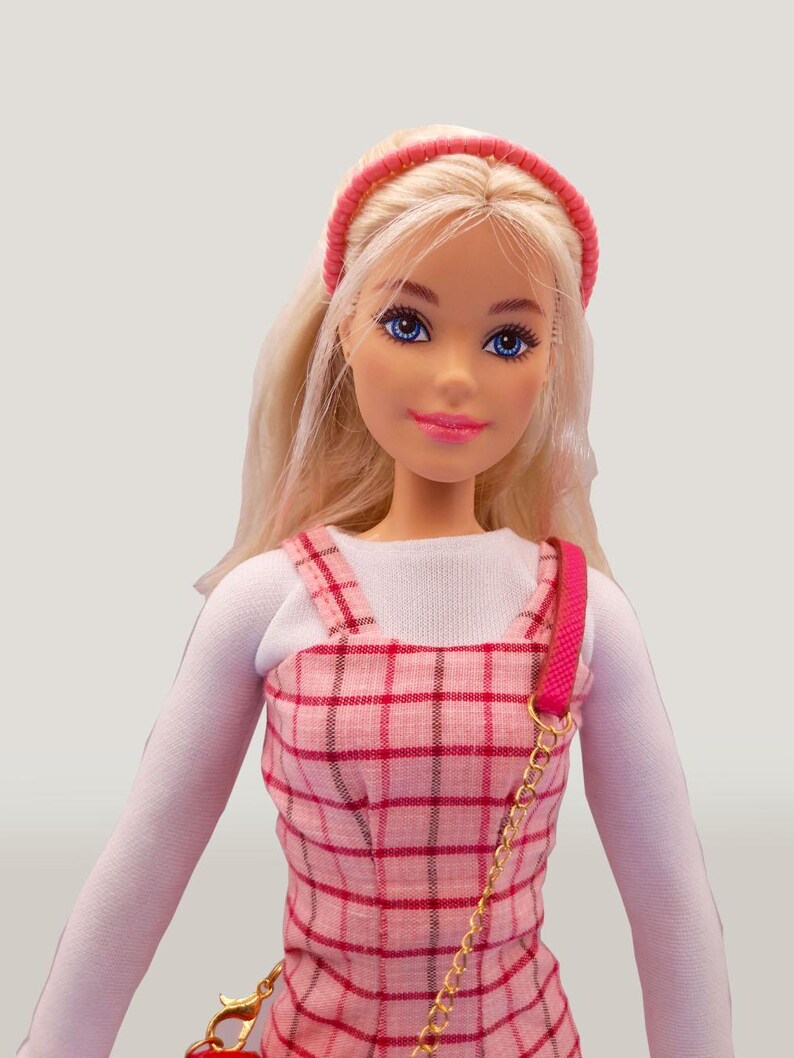pink plaid dress 12 inch doll cloth outfit set