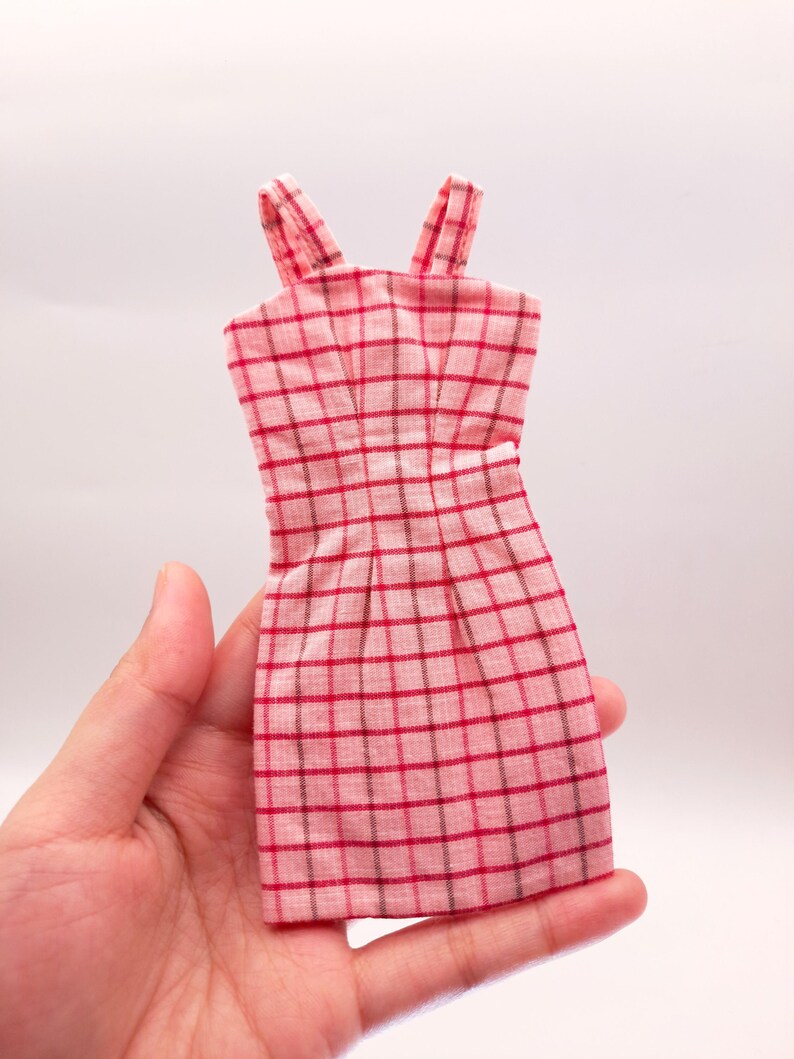 pink plaid dress 12 inch doll cloth outfit set