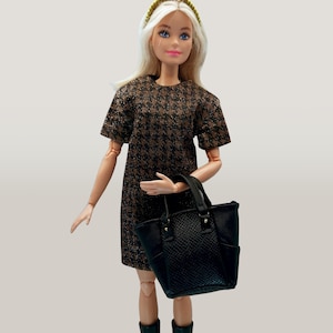 Simple dress with designer print, doll cloth outfit for 11.5 inches 29 cm regular sized doll
