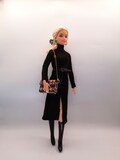 Black denim doll cloth outfit set, turtleneck long sleeve and long denim skirt for 11.5" or 29 cm regular sized dolls product logo