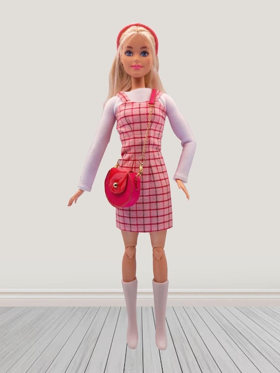 Pink plaid dress doll cloth outfit set, for 11.5 inches 29 cm regular sized doll