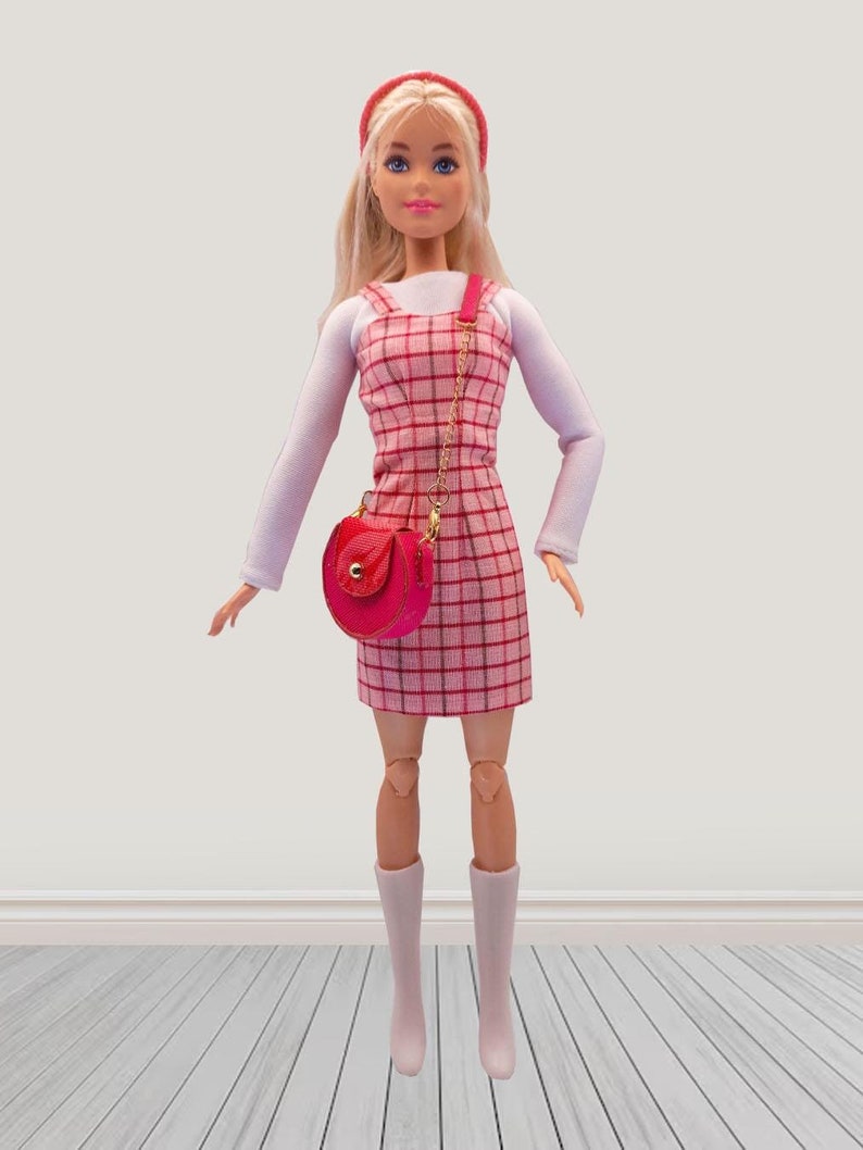 pink plaid dress 12 inch doll cloth outfit set