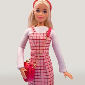 pink plaid dress 12 inch doll cloth outfit set