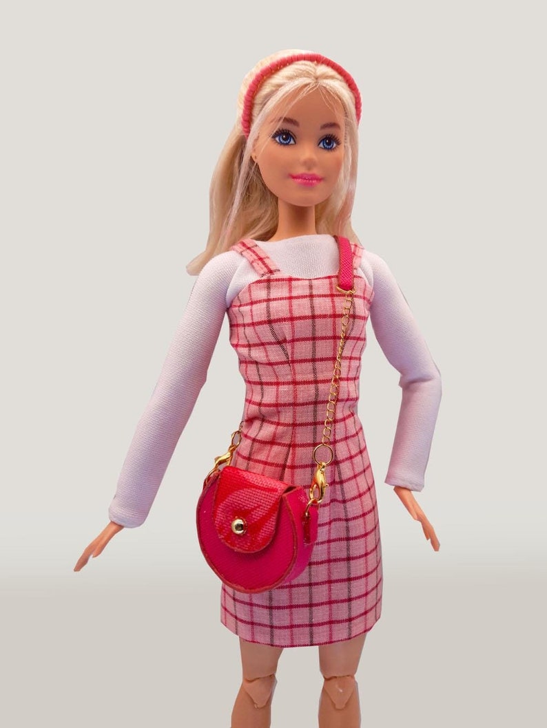 pink plaid dress 12 inch doll cloth outfit set