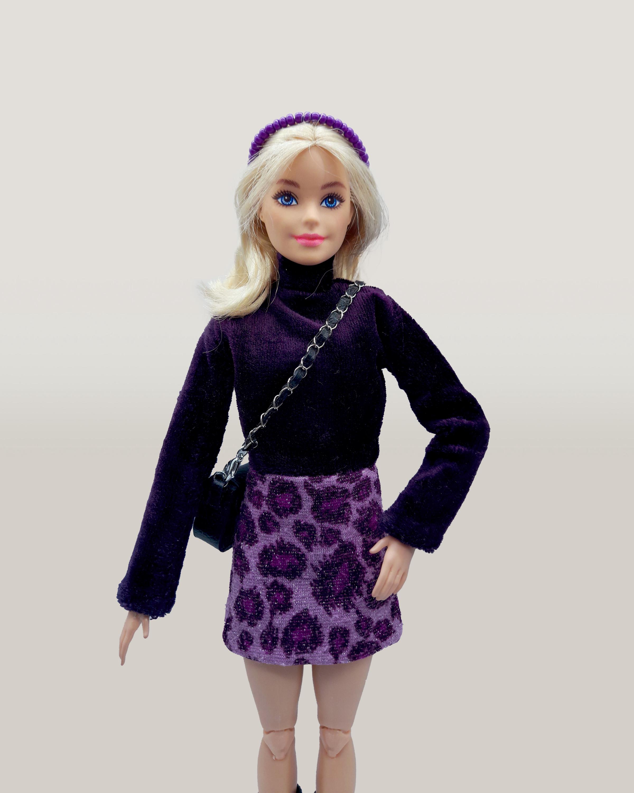 Jupe Noire Et Violette Pour Poupée Barbie Mode - Neuf Sous Carte
